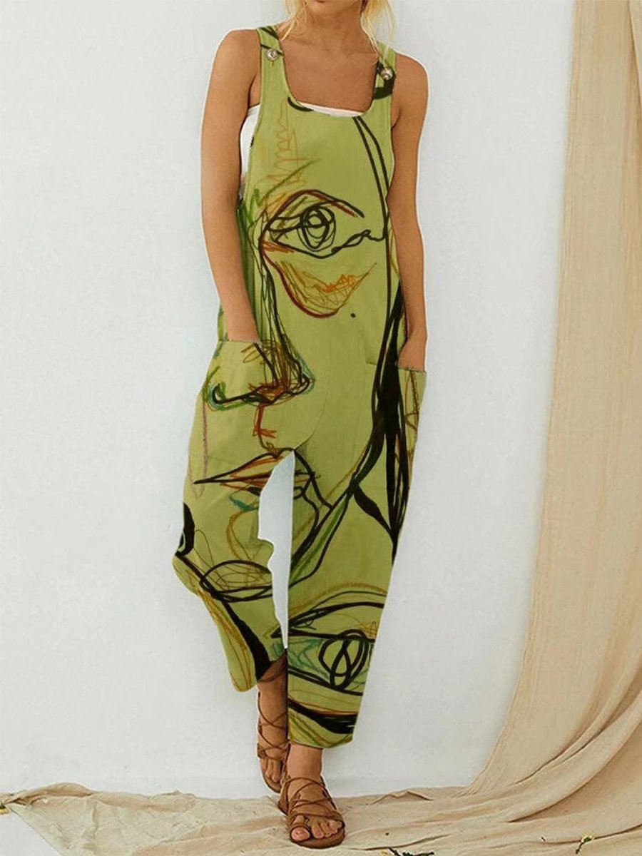 Art Illustration Vintage Print Jumpsuit