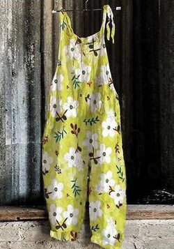 Green Flower Prints Sleeveless Casual Jumpsuit