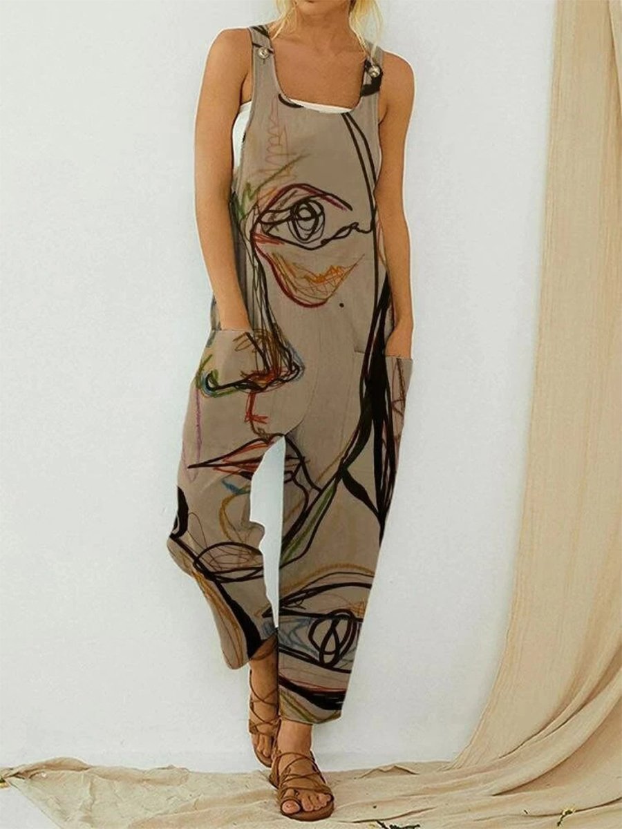 Art Illustration Vintage Print Jumpsuit