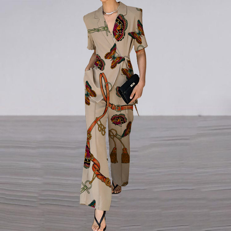 Ladies Commuter Asymmetric Sleeve Printed Suit