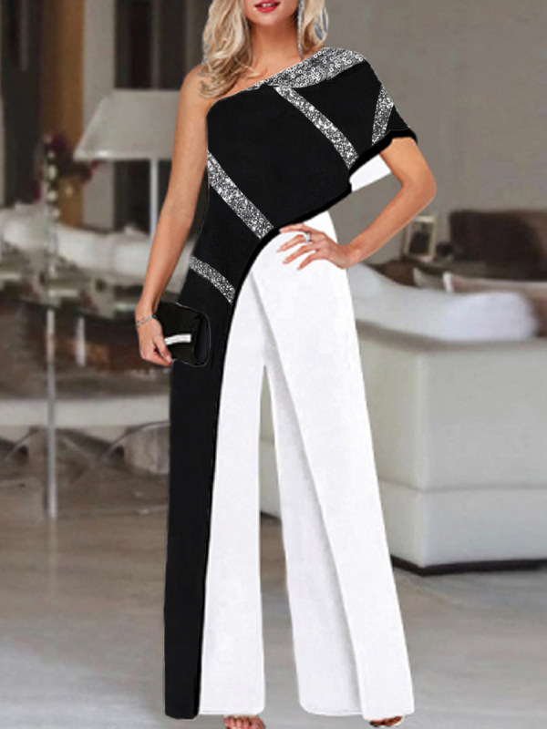 Fashion Sequin Print One Shoulder Jumpsuit Women