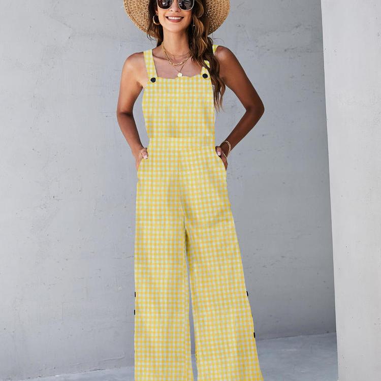 Square neck pattern women sleeveless jumpsuit