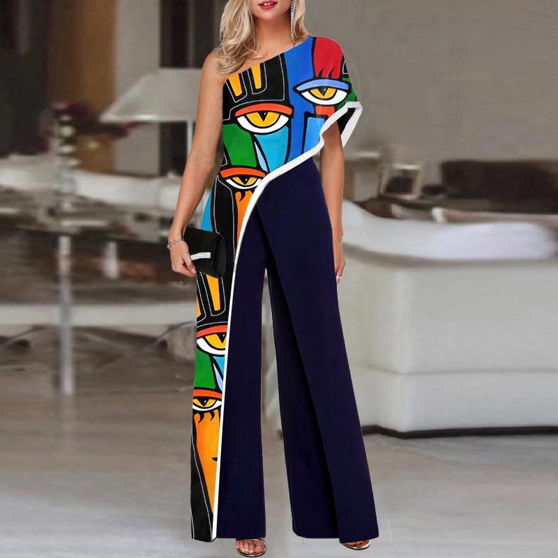 Fashion Abstract Print Single-sleeve Jumpsuit