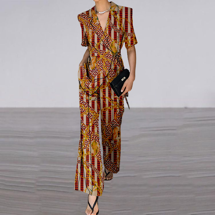 Fashion Ladies Commuter Asymmetric Sleeve Printed Suit