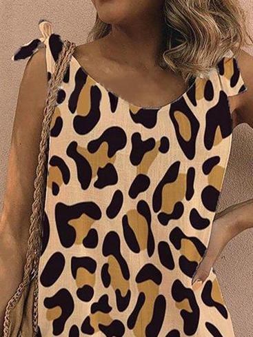 Loose Printed Sleeveless Belted Jumpsuit