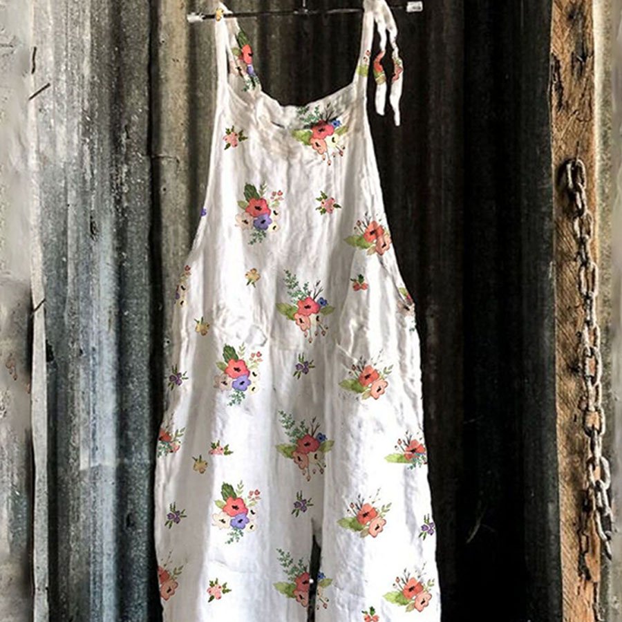 Ladies Casual Printed Cotton Linen Jumpsuit