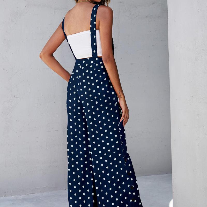 Square neck pattern women sleeveless jumpsuit