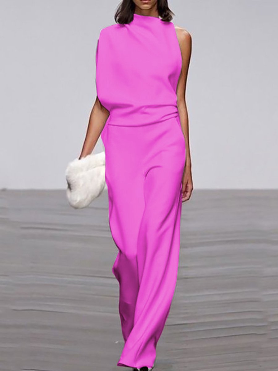 Women's Commuting Asymmetry Sleeve Pure Colour Jumpsuit