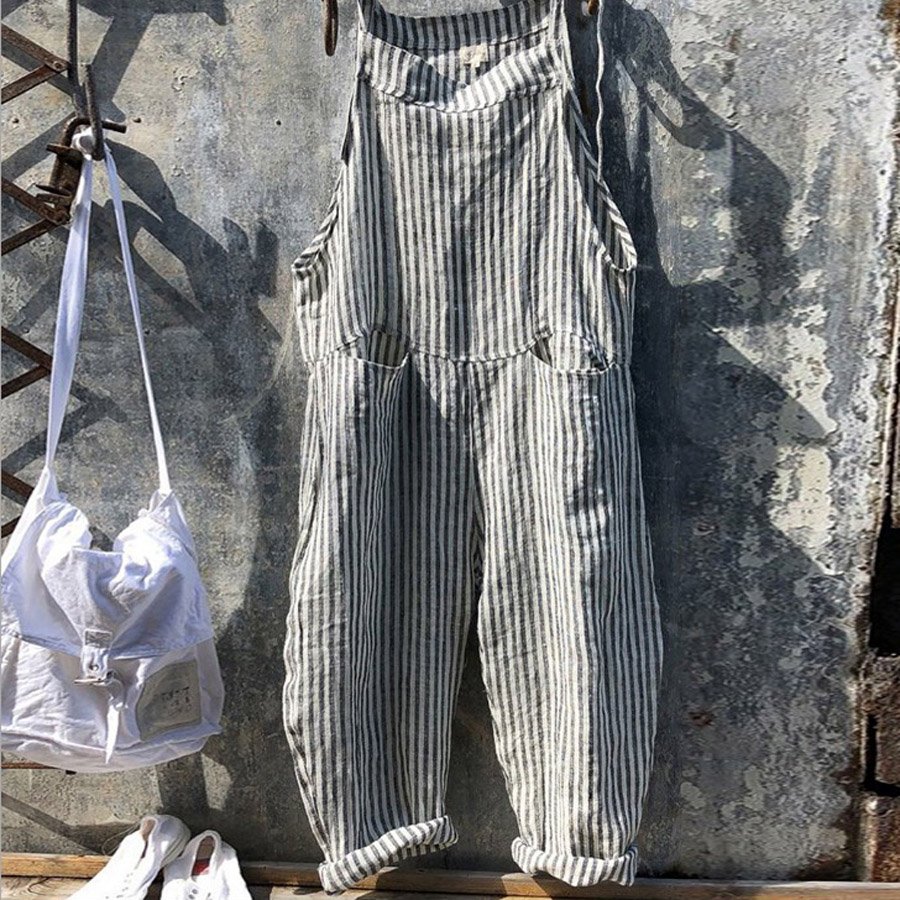 Strap Striped Jumpsuit Wide Leg Pants