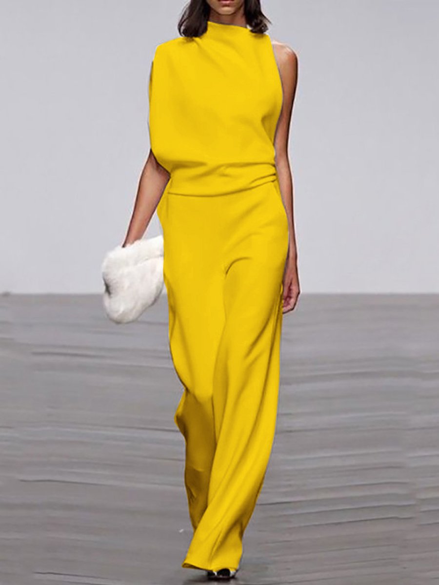 Women's Commuting Asymmetry Sleeve Pure Colour Jumpsuit