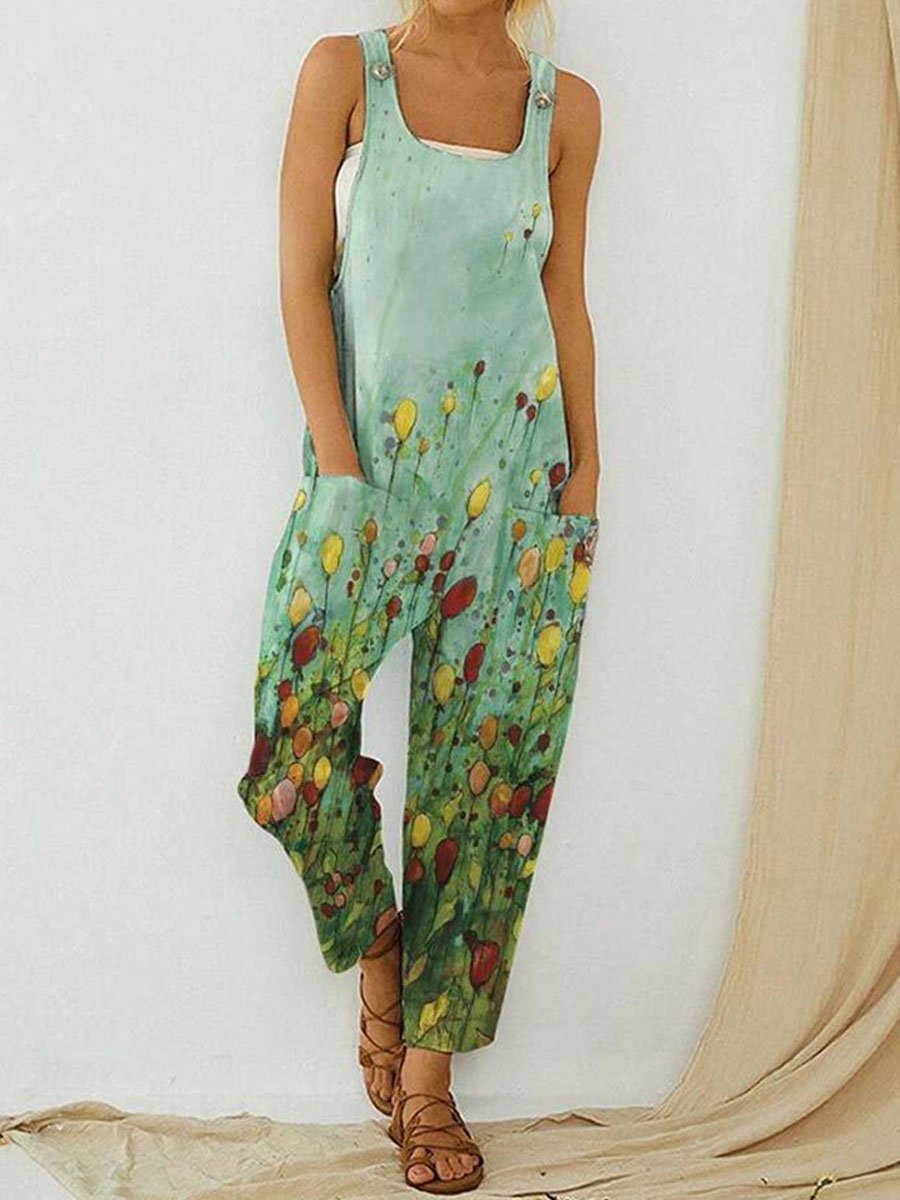 Flowers Loose Print Jumpsuit