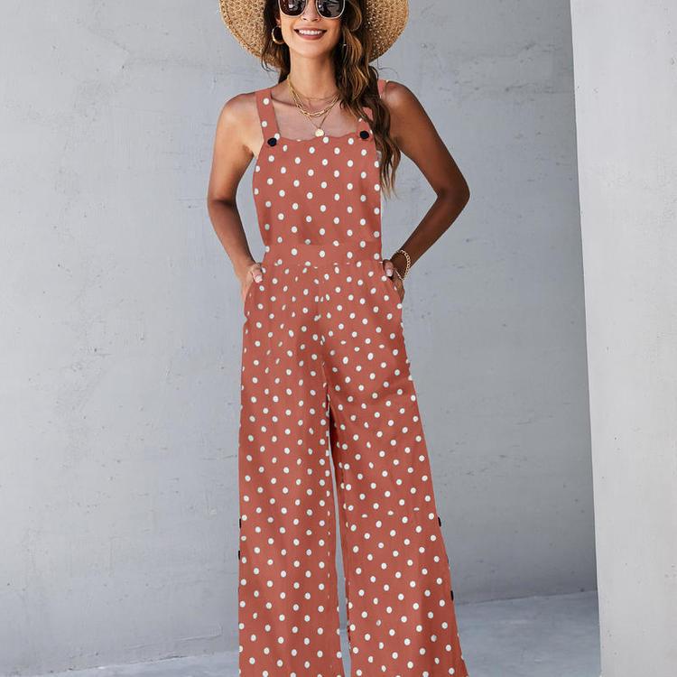 Square neck pattern women sleeveless jumpsuit