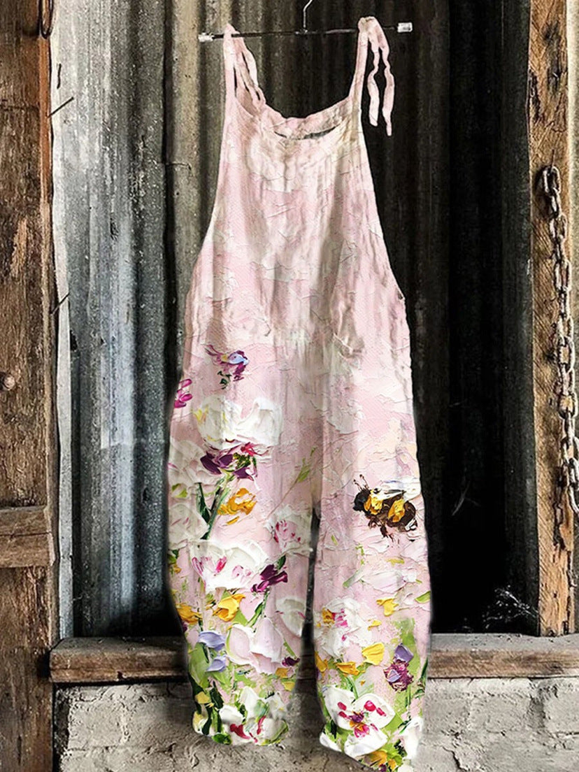 Pink Prints Sleeveless Casual Jumpsuit