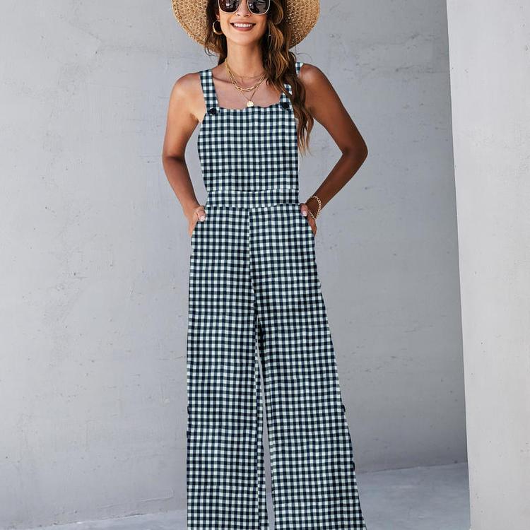 Square neck pattern women sleeveless jumpsuit