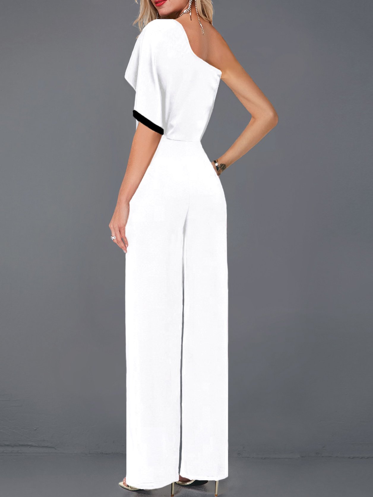 Fashion Contrast Piping One Sleeve Jumpsuit